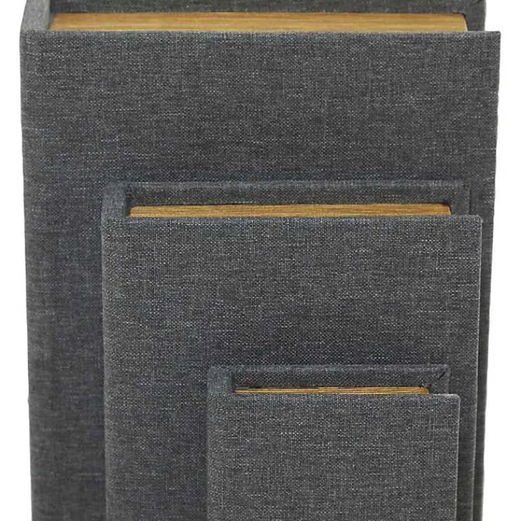 Outlet Dark Linen Book Boxes, Set of 3 Baskets & Boxes