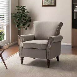 Kirklands Home Accent Chairs|Dark Miriam Nailhead Trim Armchair Gray
