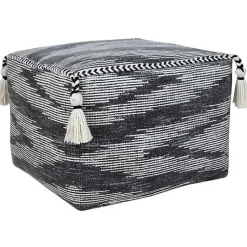 Online Dark Gray Tasseled Static Geo Cotton Square Pouf Poufs & Floor Cushions