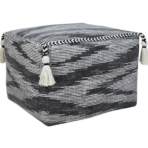 Online Dark Gray Tasseled Static Geo Cotton Square Pouf Poufs & Floor Cushions