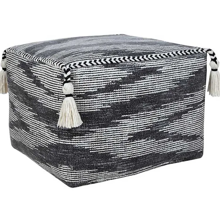 Online Dark Gray Tasseled Static Geo Cotton Square Pouf Poufs & Floor Cushions