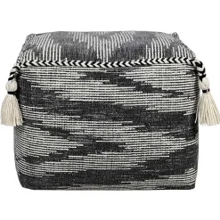 Online Dark Gray Tasseled Static Geo Cotton Square Pouf Poufs & Floor Cushions