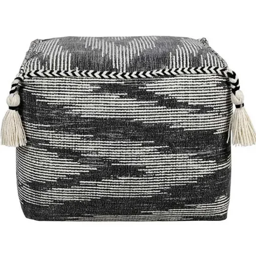 Online Dark Gray Tasseled Static Geo Cotton Square Pouf Poufs & Floor Cushions