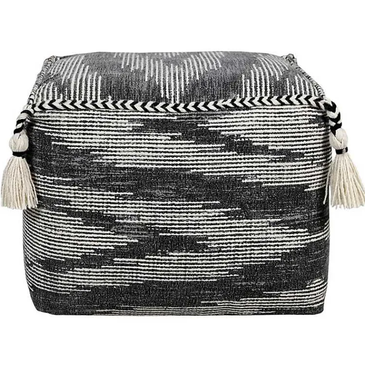 Online Dark Gray Tasseled Static Geo Cotton Square Pouf Poufs & Floor Cushions
