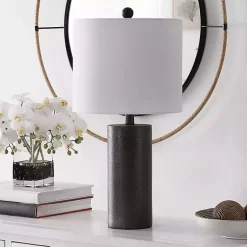 Kirklands Home Table Lamps|Dark Gray Textured Nori Table Lamp White