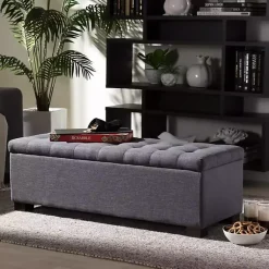 Kirklands Home Entryway Furniture|Dark Tufted Contemporary Storage Bench Gray