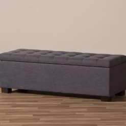 Kirklands Home Entryway Furniture|Dark Tufted Contemporary Storage Bench Gray