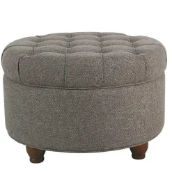 Kirklands Home Benches & Ottomans|Dark Tufted Round Storage Ottoman Gray