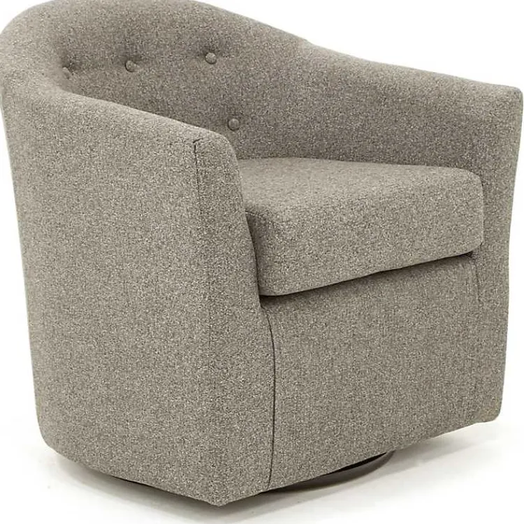 Kirklands Home Accent Chairs|Dark Tufted Swivel Barrel Accent Chair Gray