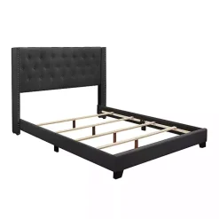 Kirklands Home Beds & Headboards|Dark Upholstered Button Tufted Wing Queen Bed Gray