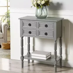 Kirklands Home Console Tables|Dark Wood 4-Drawer Barrett Console Table Gray