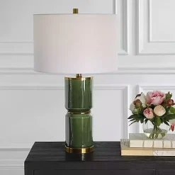 Kirklands Home Table Lamps|Dark Green and Gold Eva Table Lamp White
