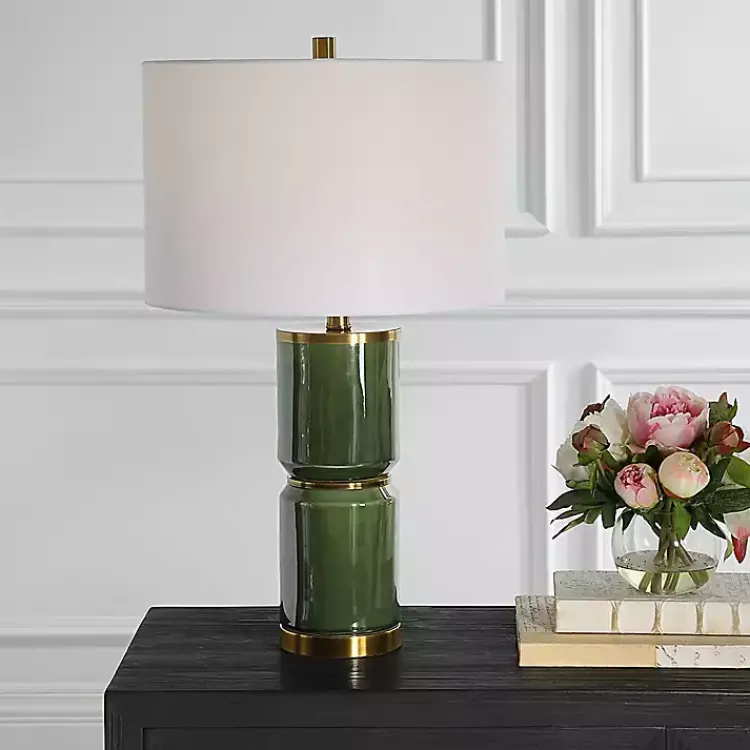 Kirklands Home Table Lamps|Dark Green and Gold Eva Table Lamp White