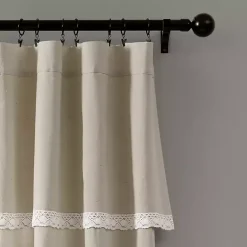 Kirklands Home Curtains & Drapes|Dark Linen Lace Curtain Panel Set, 84 in. Tan