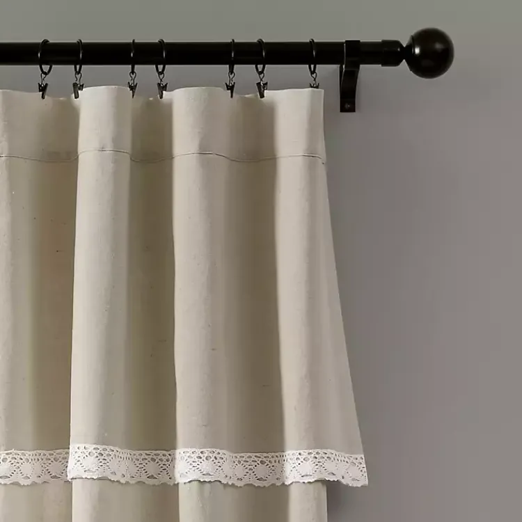 Kirklands Home Curtains & Drapes|Dark Linen Lace Curtain Panel Set, 84 in. Tan