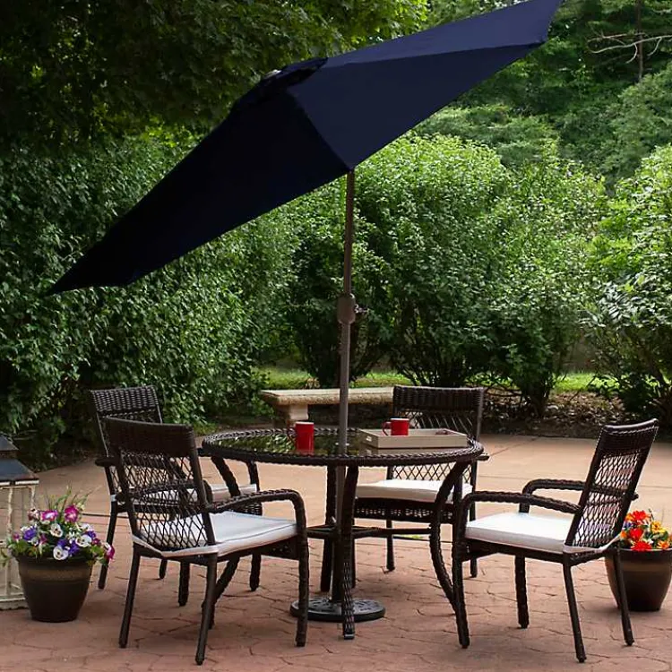 Kirklands Home Outdoor Accent Furniture|Dark Navy Tilt Hand Crank Outdoor Umbrella