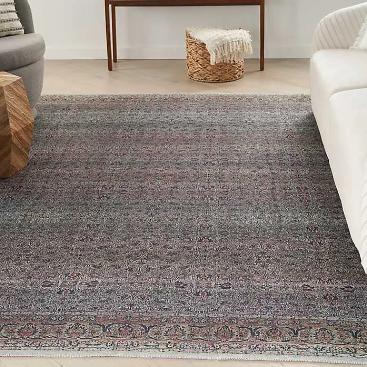 Kirklands Home Area Rugs|Dark Vintage Floral Washable Area Rug, 5x7 Gray