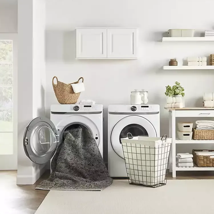 Kirklands Home Area Rugs|Dark Vintage Floral Washable Area Rug, 7x9 Gray