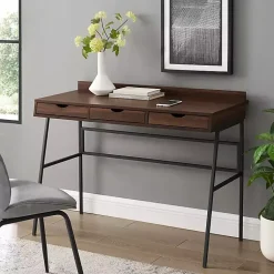 Kirklands Home Office Furniture|Dark Walnut Angled 3-Drawer Desk