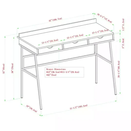 Kirklands Home Office Furniture|Dark Walnut Angled 3-Drawer Desk