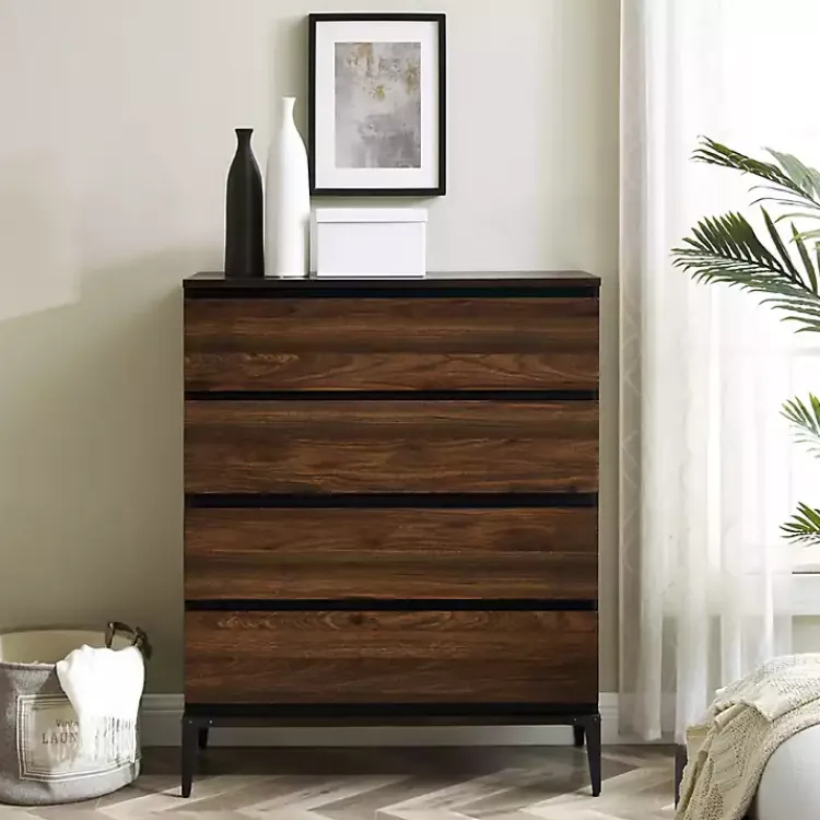 Kirklands Home Dressers & Chests|Dark Walnut Midcentury Four-Drawer Chest Brown