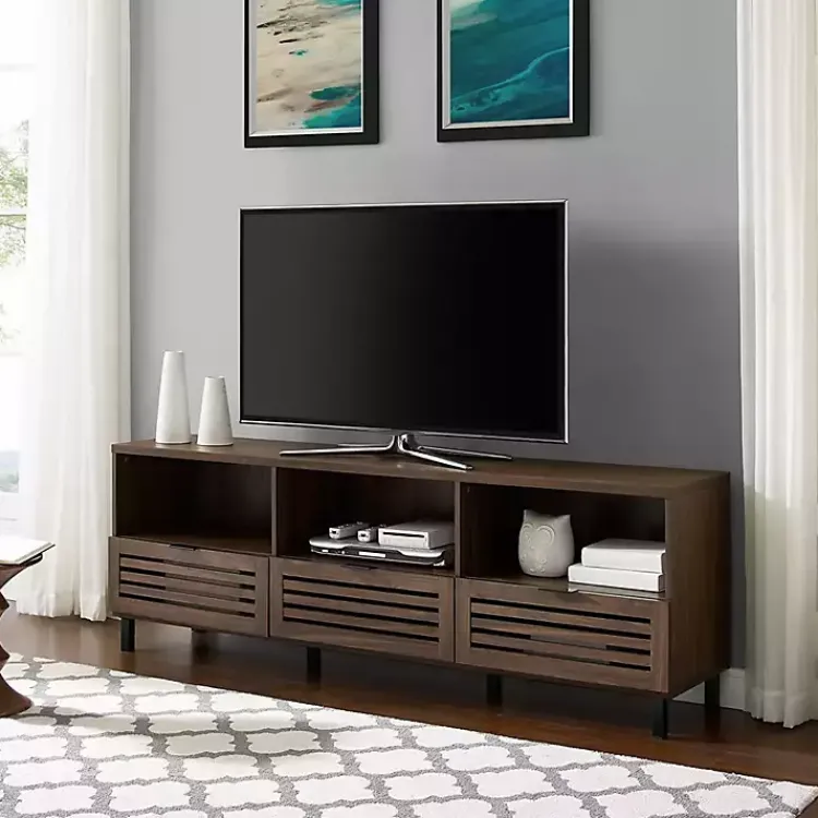 Kirklands Home Tv Stands & Media Consoles|Dark Walnut Rustic Slat Door TV Stand, 70 in. Brown