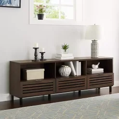 Kirklands Home Tv Stands & Media Consoles|Dark Walnut Rustic Slat Door TV Stand, 70 in. Brown