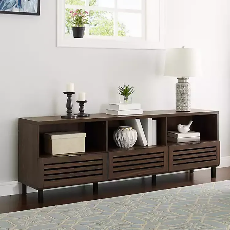 Kirklands Home Tv Stands & Media Consoles|Dark Walnut Rustic Slat Door TV Stand, 70 in. Brown