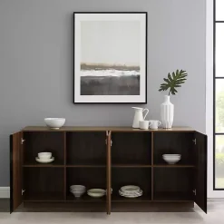 Kirklands Home Cabinets & Sideboards|Dark Walnut Wood and Black Metal Sideboard