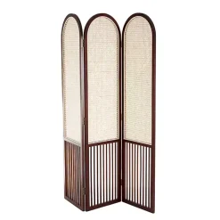 Online Dark Wood & Rattan Arched Trifold Room Divider Decorative Accents
