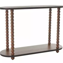 Kirklands Home Console Tables|Dark Wood Beaded Spindle Console Table Brown