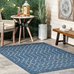 Kirklands Home Outdoor Rugs|Davon Blue Moroccan Trellis Outdoor Rug, 5x8