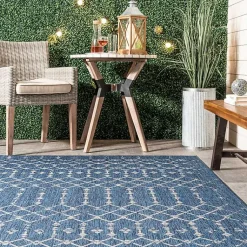 Kirklands Home Outdoor Rugs|Davon Blue Moroccan Trellis Outdoor Rug, 8x10