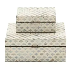 Clearance Decorative Mussel Shell Wood Boxes, Set of 2 Baskets & Boxes