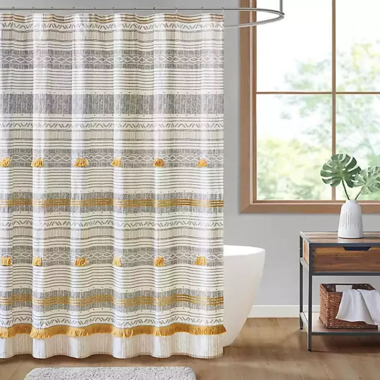 Kirklands Home Shower Curtains|Decorative Stripe Tassel Shower Curtain