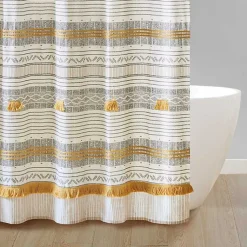 Kirklands Home Shower Curtains|Decorative Stripe Tassel Shower Curtain