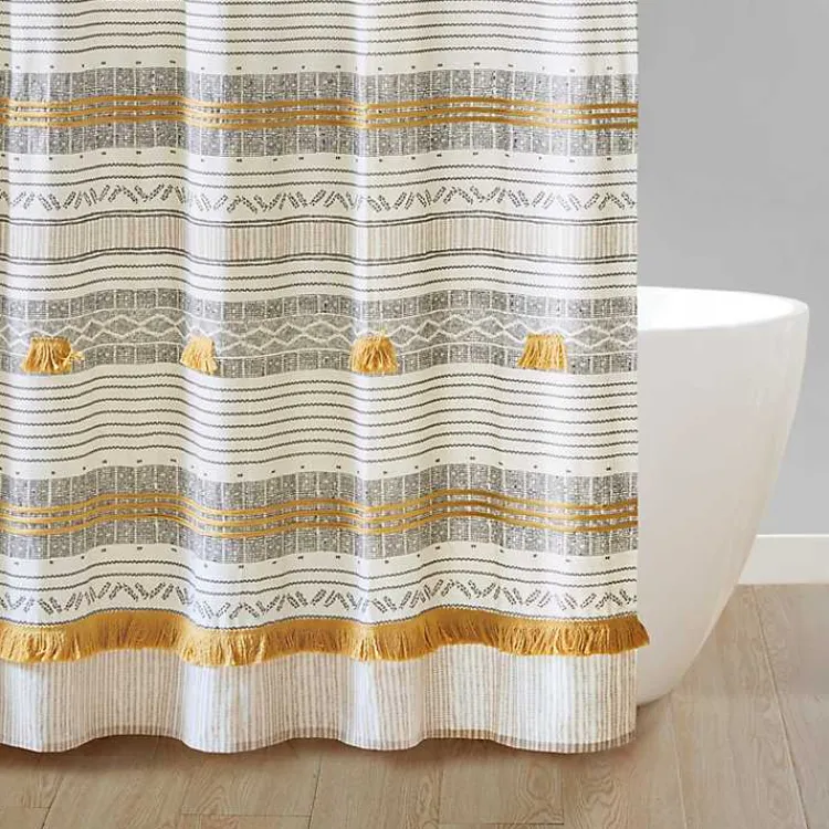 Kirklands Home Shower Curtains|Decorative Stripe Tassel Shower Curtain