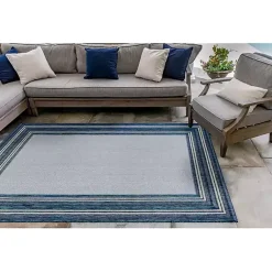 Kirklands Home Outdoor Rugs|Deep Aqua Threaded Frame Outdoor Area Rug, 6x9