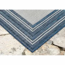 Kirklands Home Outdoor Rugs|Deep Aqua Threaded Frame Outdoor Area Rug, 6x9