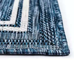 Kirklands Home Outdoor Rugs|Deep Aqua Threaded Frame Outdoor Area Rug, 6x9