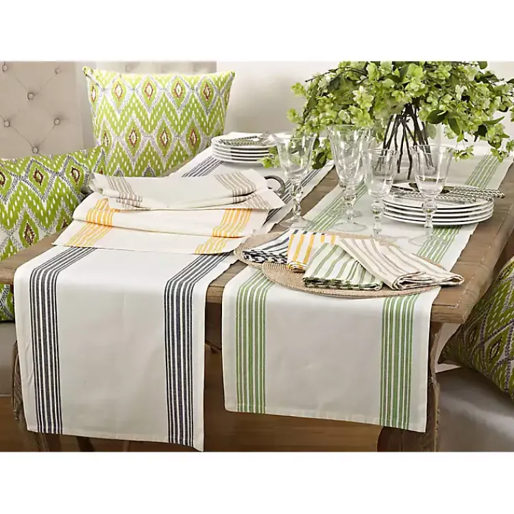 Kirklands Home Table Linens|Deep Blue Striped Border Table Runner