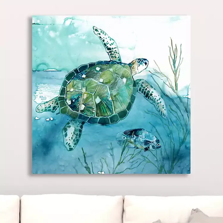 Kirklands Home Canvas Art|Delray Sea Turtle I Giclee Canvas Art Print Blue