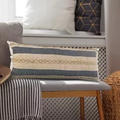 Online Denim Blue Braided Stripe Lumbar Pillow Pillows