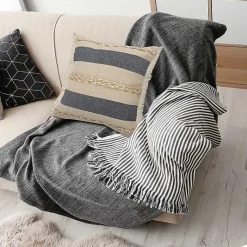 New Denim Blue Braided Stripe Throw Pillow, 24 in. Pillows