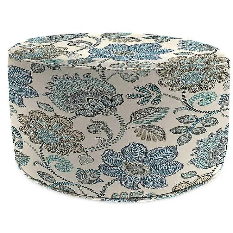 Kirklands Home Outdoor Cushions & Pillows|Denim Busan Round Outdoor Pouf