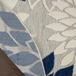 Kirklands Home Outdoor Rugs|Denim Floral Burst Round Outdoor Area Rug