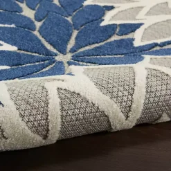 Kirklands Home Outdoor Rugs|Denim Floral Burst Round Outdoor Area Rug