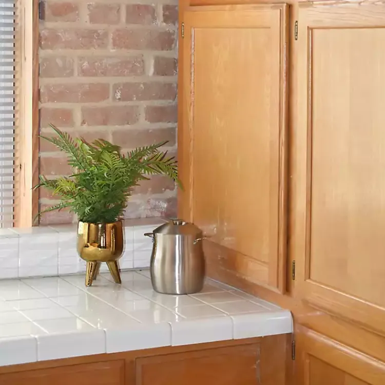 New Desktop Palm Plant in Gold Planter Arrangements & Greenery