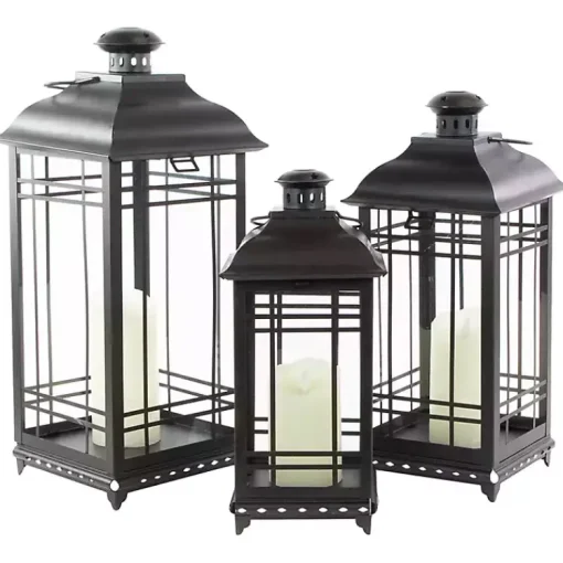 Sale Distressed Metal Lanterns, Set of 3 Lanterns