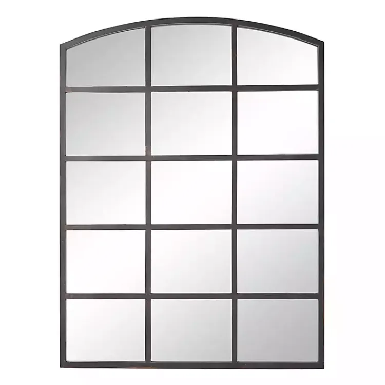 Kirklands Home Decorative Mirrors|Distressed Metal Windowpane Arched Mirror Black